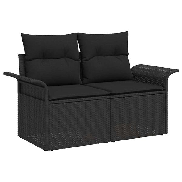 vidaXL Conjunto de sof&aacute; de jard&iacute;n 7 pcs Negro Polirat&aacute;n