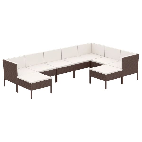 vidaXL Set muebles de jardín 9 pzas y cojines ratán sintético marrón