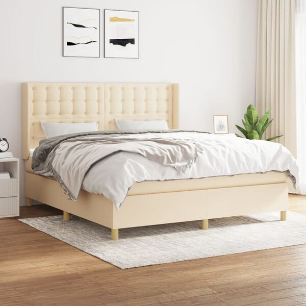 vidaXL Cama box spring con colch&oacute;n tela color crema 160x200 cm