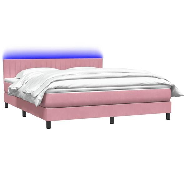vidaXL Cama box spring con colch&oacute;n y LED terciopelo rosa 180x210 cm