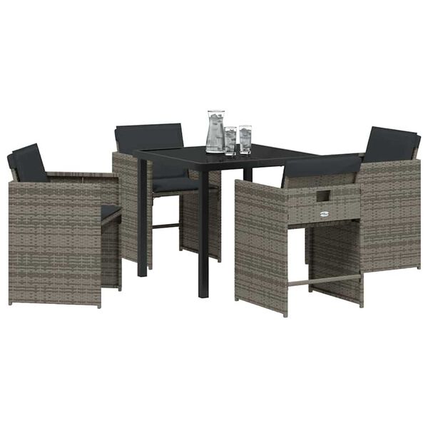 vidaXL Conjunto de Comedor de Jard&iacute;n 5 pcs Gris rat&aacute;n sint&eacute;tico
