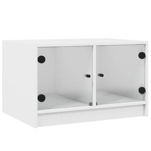 vidaXL Mesa de centro con puertas de vidrio blanca 68x50x42 cm