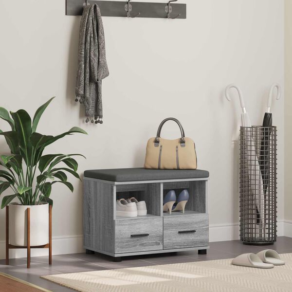 vidaXL Banco de entrada con coj&iacute;n Gris Sonoma 60 x 38 x 46 cm