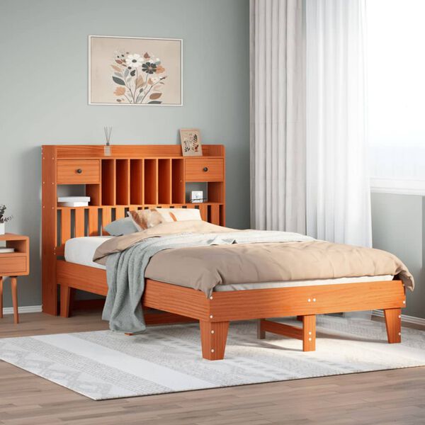 vidaXL Estructura de cama sin colch&oacute;n madera maciza marr&oacute;n 120x190 cm