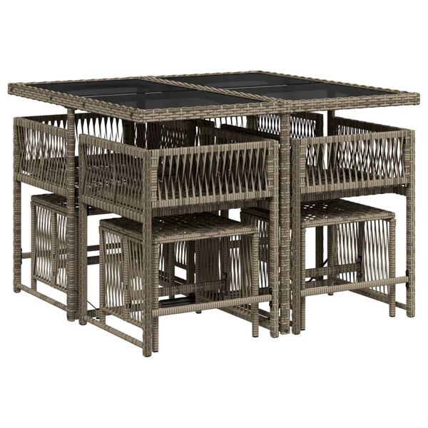 vidaXL Set comedor jard&iacute;n 9 pzas y cojines rat&aacute;n sint&eacute;tico gris