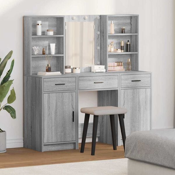 vidaXL Conjunto de mesa de vestidor con LED 3 pcs Gris Sonoma