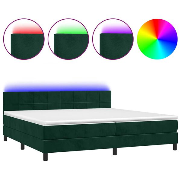 vidaXL Cama box spring colch&oacute;n y LED terciopelo verde oscuro 200x200cm