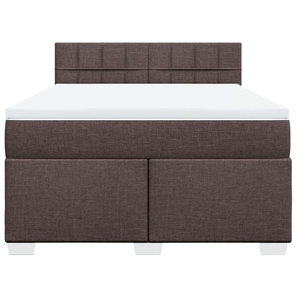 vidaXL Cama box spring con colch&oacute;n tela marr&oacute;n oscuro 140x190 cm