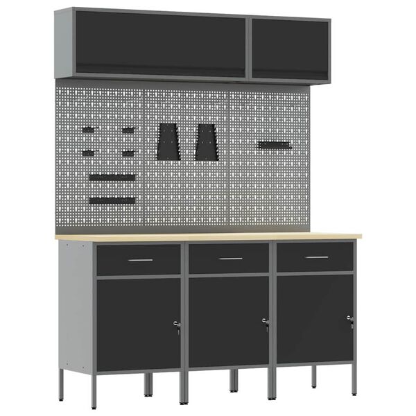 vidaXL Conjunto de armarios de trabajo con caj&oacute;n Manual 8 pcs Negro