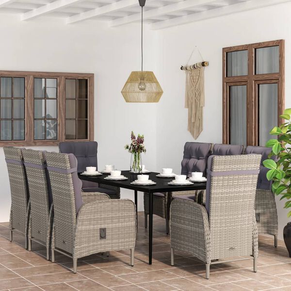 vidaXL Juego de comedor de jardín 9 piezas gris y negro