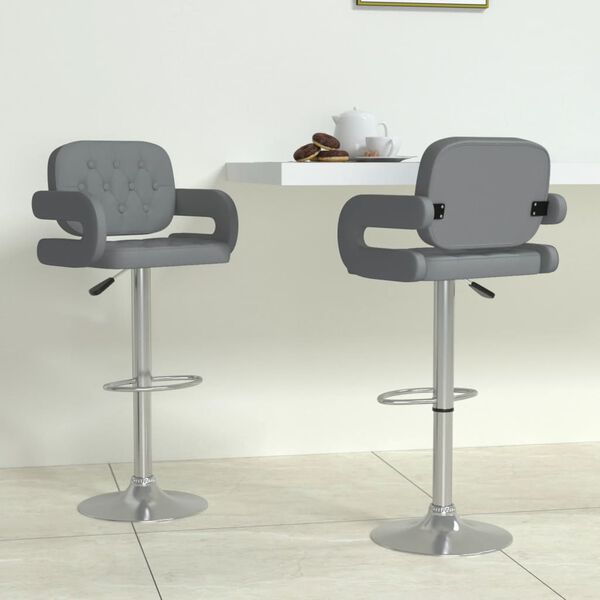 vidaXL Taburetes de cocina 2 unidades cuero sint&eacute;tico gris