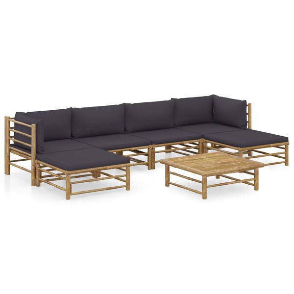 vidaXL Set de muebles de jardín 7 piezas bambú con cojines gris oscuro