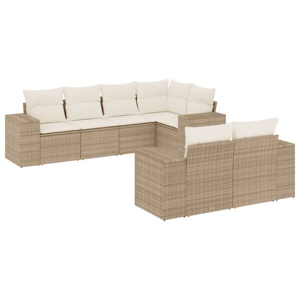 vidaXL Set sof&aacute;s de jard&iacute;n 7 piezas y cojines rat&aacute;n sint&eacute;tico beige