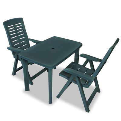 vidaXL Set de mesa y sillas bistró de jardín 3 piezas plástico verde