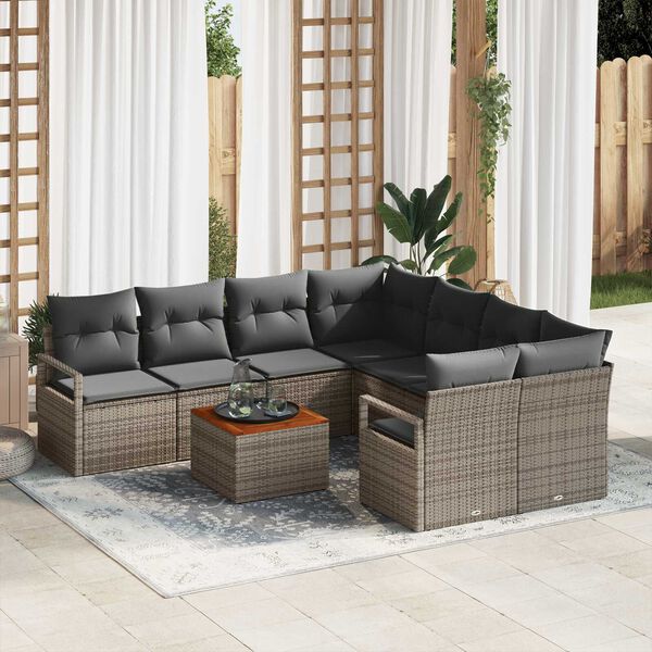 vidaXL Conjunto de sofá de jardín 9 pcs Gris