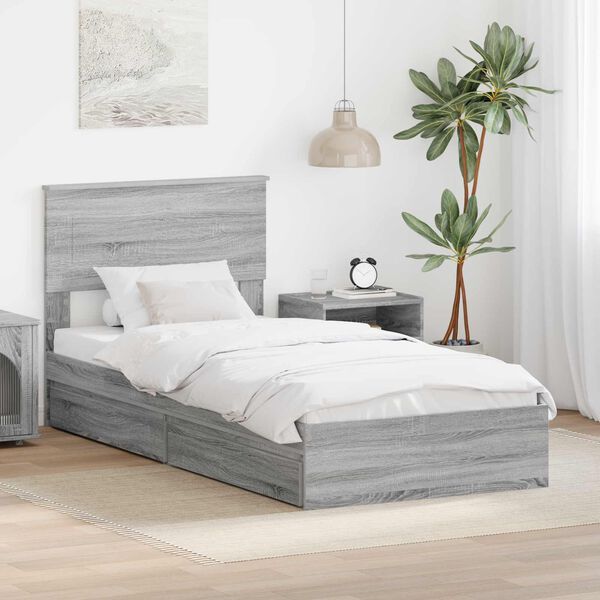vidaXL Cama con almacenamiento con cabecera Gris Sonoma 100 x 200 cm