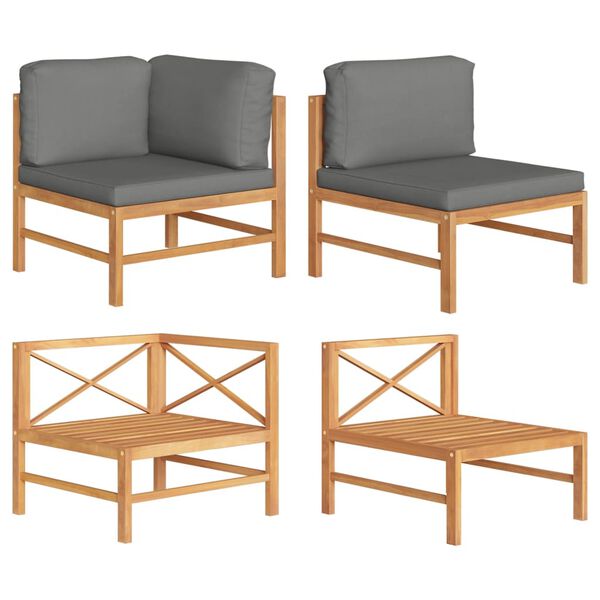 vidaXL Set de muebles de jard&iacute;n 2 pzas madera teca cojines gris oscuro