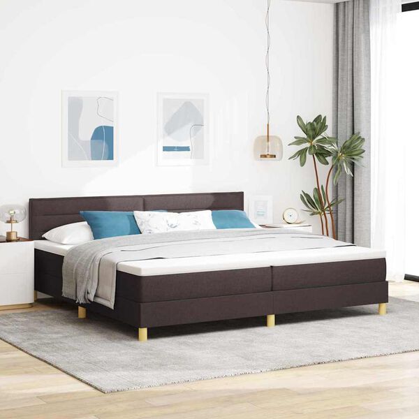 vidaXL Cama Box Spring LED con colch&oacute;n Marr&oacute;n Oscuro 200 x 200 cm tela