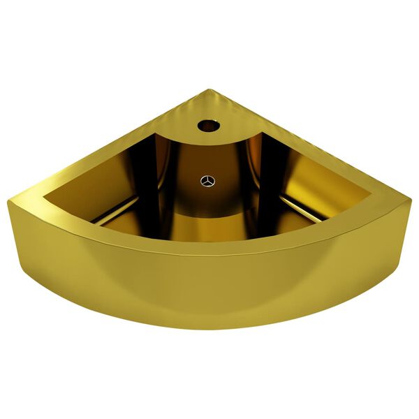 vidaXL Lavabo con rebosadero 45x32x12,5 cm cer&aacute;mica dorado
