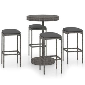 vidaXL Set muebles bar jard&iacute;n 5 piezas y cojines rat&aacute;n sint&eacute;tico gris