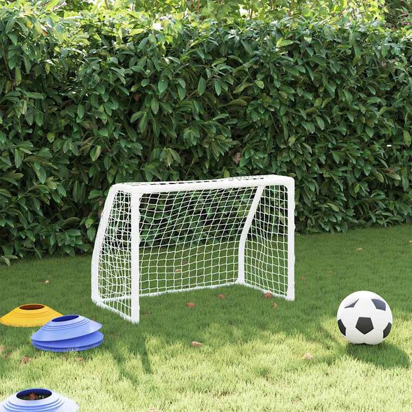 vidaXL Porterías fútbol niños y balón 2 uds metal blanco 64x35x48 cm
