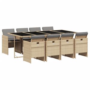 vidaXL Set comedor de jard&iacute;n 9 pzas con cojines rat&aacute;n sint&eacute;tico beige