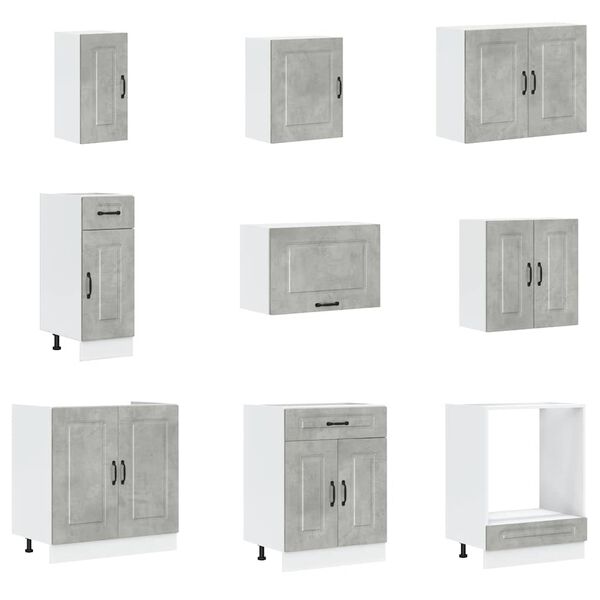 vidaXL Mueble cocina Kalmar gris hormig&oacute;n 14 pzas madera contrachapada