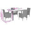 vidaXL Set comedor jard&iacute;n 5 pzas y cojines rat&aacute;n sint&eacute;tico vidrio gris