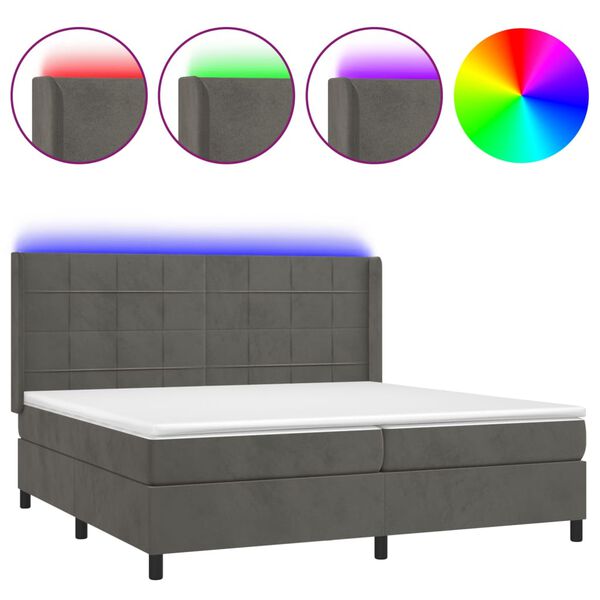 vidaXL Cama box spring colch&oacute;n y LED terciopelo gris oscuro 200x200 cm