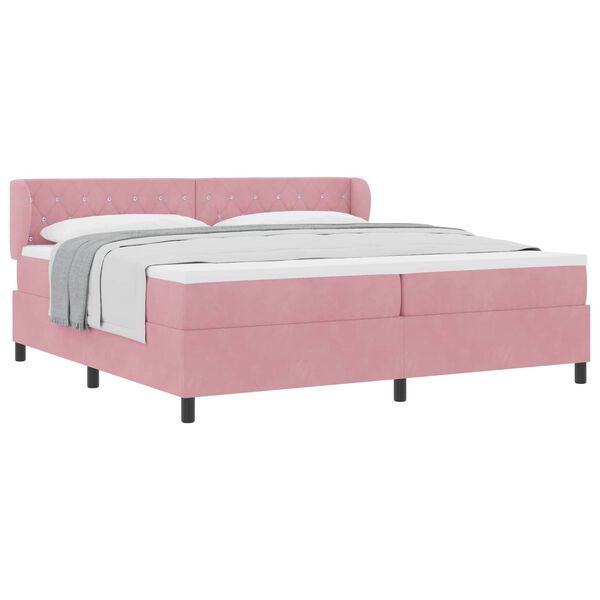vidaXL Cama tipo Box Spring con colch&oacute;n Rosa 200 x 200 cm Terciopelo