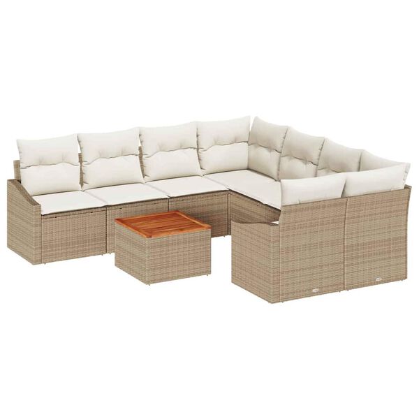 vidaXL Conjunto de sof&aacute;s de jard&iacute;n 9 pcs Beige y Crema rat&aacute;n sint&eacute;tico