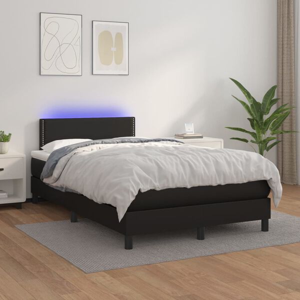 vidaXL Cama box spring colch&oacute;n y LED cuero sint&eacute;tico negro 120x200 cm