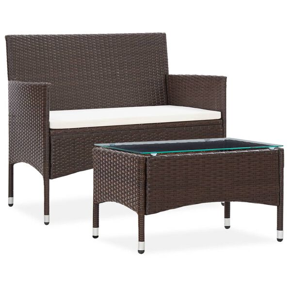 vidaXL Set muebles de jard&iacute;n 2 piezas con coj&iacute;n rat&aacute;n sint&eacute;tico marr&oacute;n