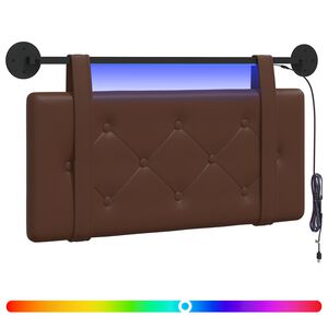vidaXL Cabecero colgante Con luz LED Marr&oacute;n Cuero sint&eacute;tico