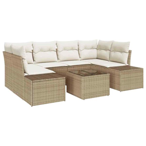 vidaXL Conjunto de sof&aacute; de jard&iacute;n 8 pcs Beige y Crema rat&aacute;n sint&eacute;tico