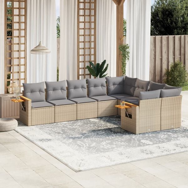 vidaXL Set de sof&aacute;s de jard&iacute;n 9 pzas con cojines rat&aacute;n sint&eacute;tico beige