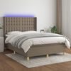 vidaXL Cama box spring colch&oacute;n y luces LED tela gris taupe 140x200 cm