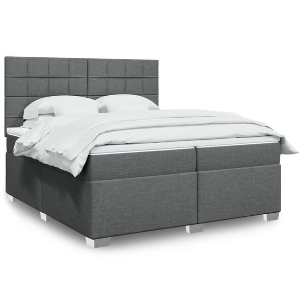 vidaXL Cama box spring con colch&oacute;n tela gris oscuro 200x200 cm