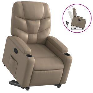 vidaXL Sill&oacute;n reclinable elevable cuero artificial color capuchino