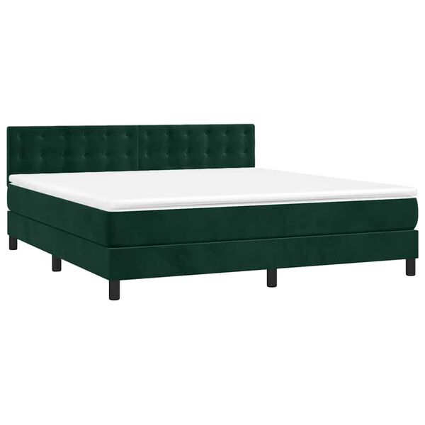 vidaXL Cama box spring colch&oacute;n y LED terciopelo verde oscuro 180x200cm