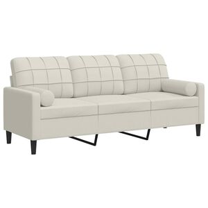 vidaXL Sof&aacute; de 3 plazas con cojines terciopelo color crema 180 cm