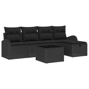 vidaXL Juego de Sof&aacute; con coj&iacute;n Manual 6 pcs Negro rat&aacute;n sint&eacute;tico