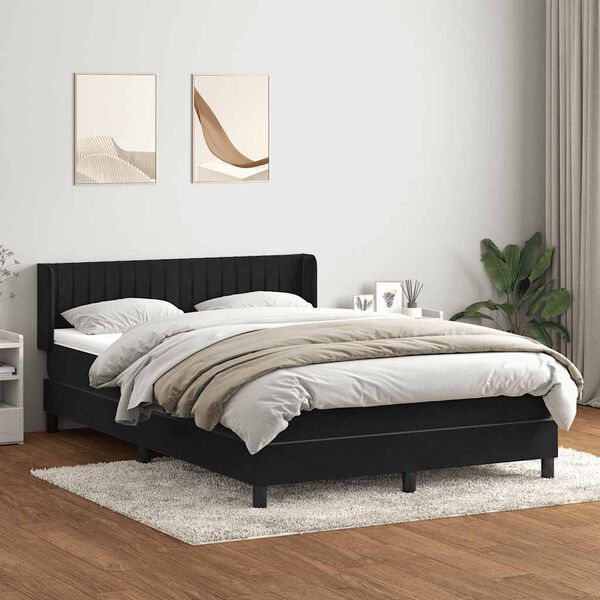 vidaXL Cama box spring con colch&oacute;n terciopelo negro 160x210 cm
