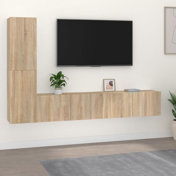 vidaXL Set de muebles para TV 4 pzas madera contrachapada roble Sonoma