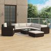 vidaXL Set muebles de jard&iacute;n 8 piezas y cojines rat&aacute;n sint&eacute;tico marr&oacute;n