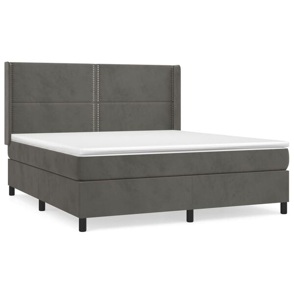 vidaXL Cama box spring con colch&oacute;n terciopelo gris oscuro 180x200 cm