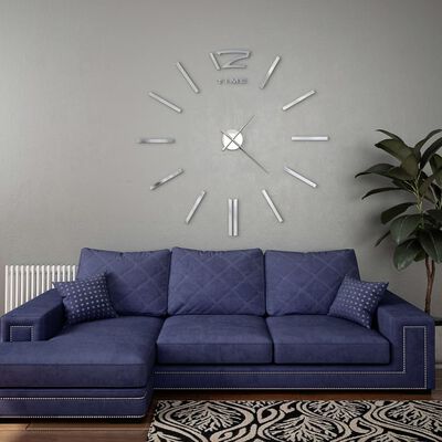 vidaXL Reloj de pared 3D con diseño moderno 100 cm XXL plateado