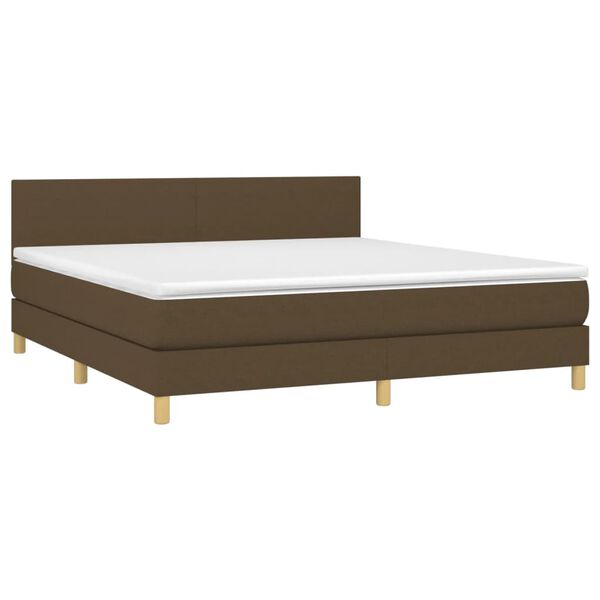 vidaXL Cama box spring con colch&oacute;n LED tela marr&oacute;n oscuro 180x200 cm