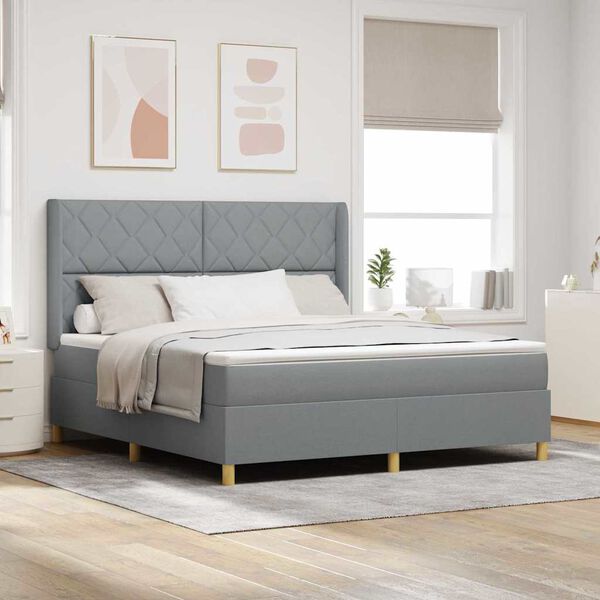 vidaXL Cama tipo Box Spring con colch&oacute;n Gris Claro 180 x 200 cm tela