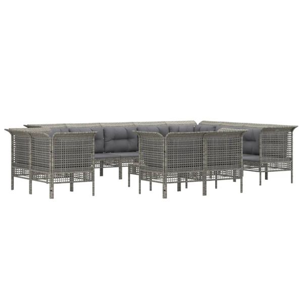 vidaXL Set de muebles de jardín 13 pzas y cojines ratán sintético gris